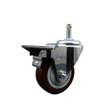 Service Caster 3.5'' Maroon Poly Wheel Swivel 7/16'' Grip Ring Stem Caster with Brake SCC-GR20S3514-PPUB-MRN-PLB-716138